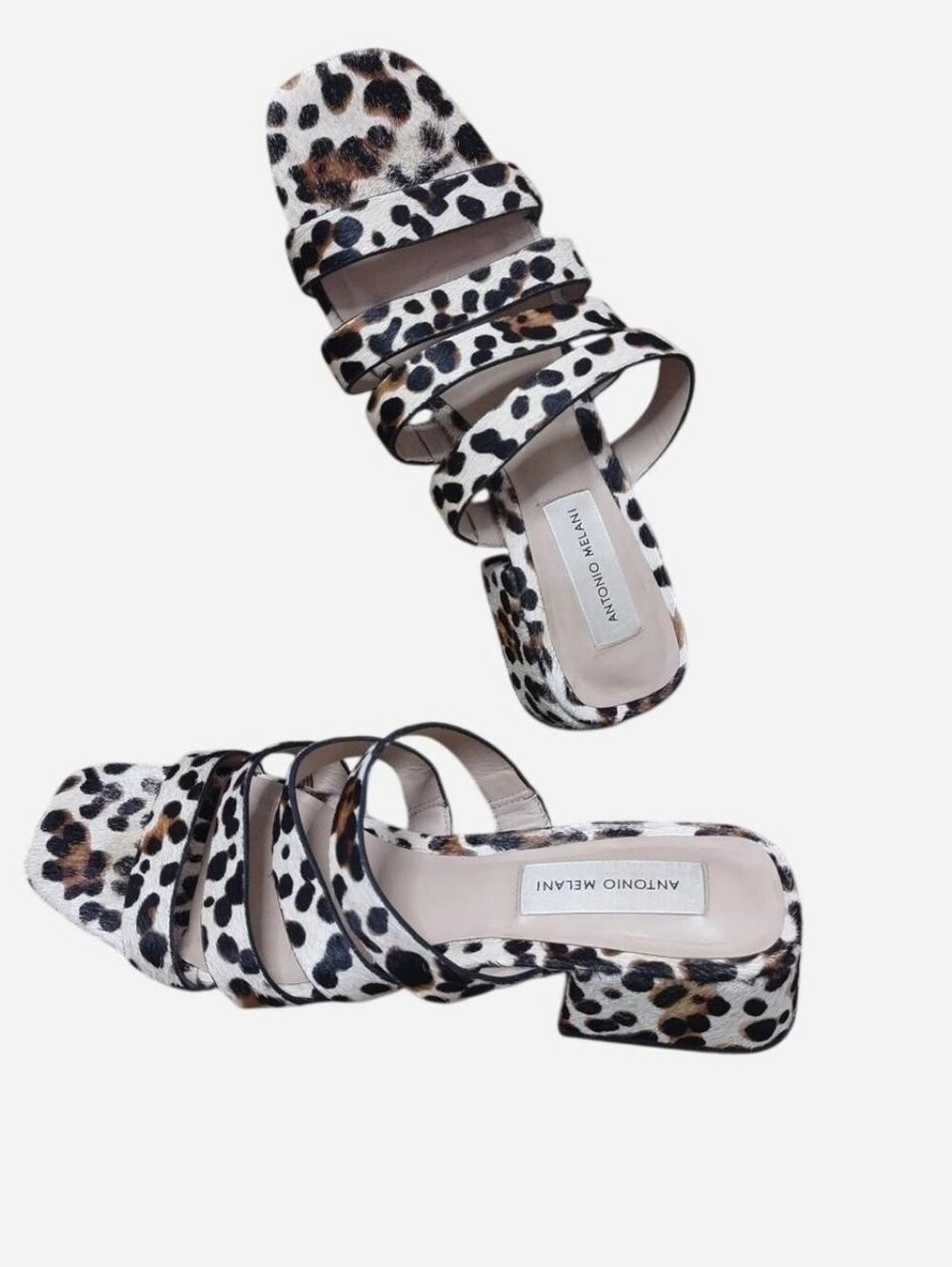 ANTONIO MELANI Leopard Print Multi-Strap Block Heel Mules - Multicolored Sz 8.5M